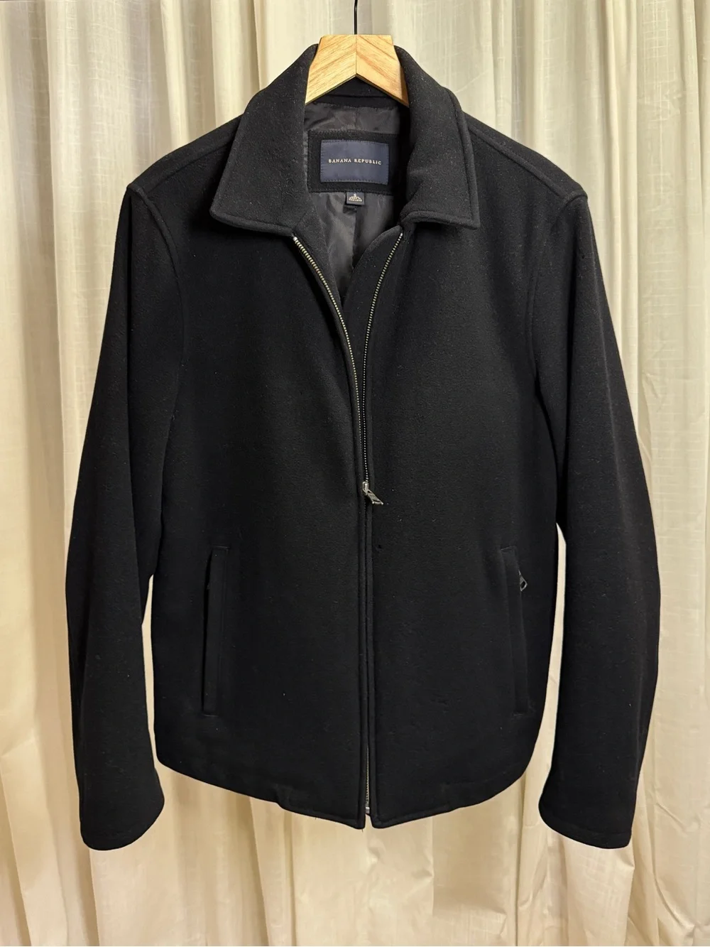 Banana Republic Men’s Wool Cashmere Black Zip-Front Bomber Jacket